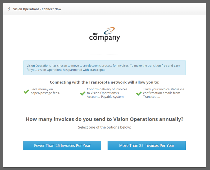 Screenshot of the Supplier Registration page. Supplier will select the appropriate option on the registration page for their organization.